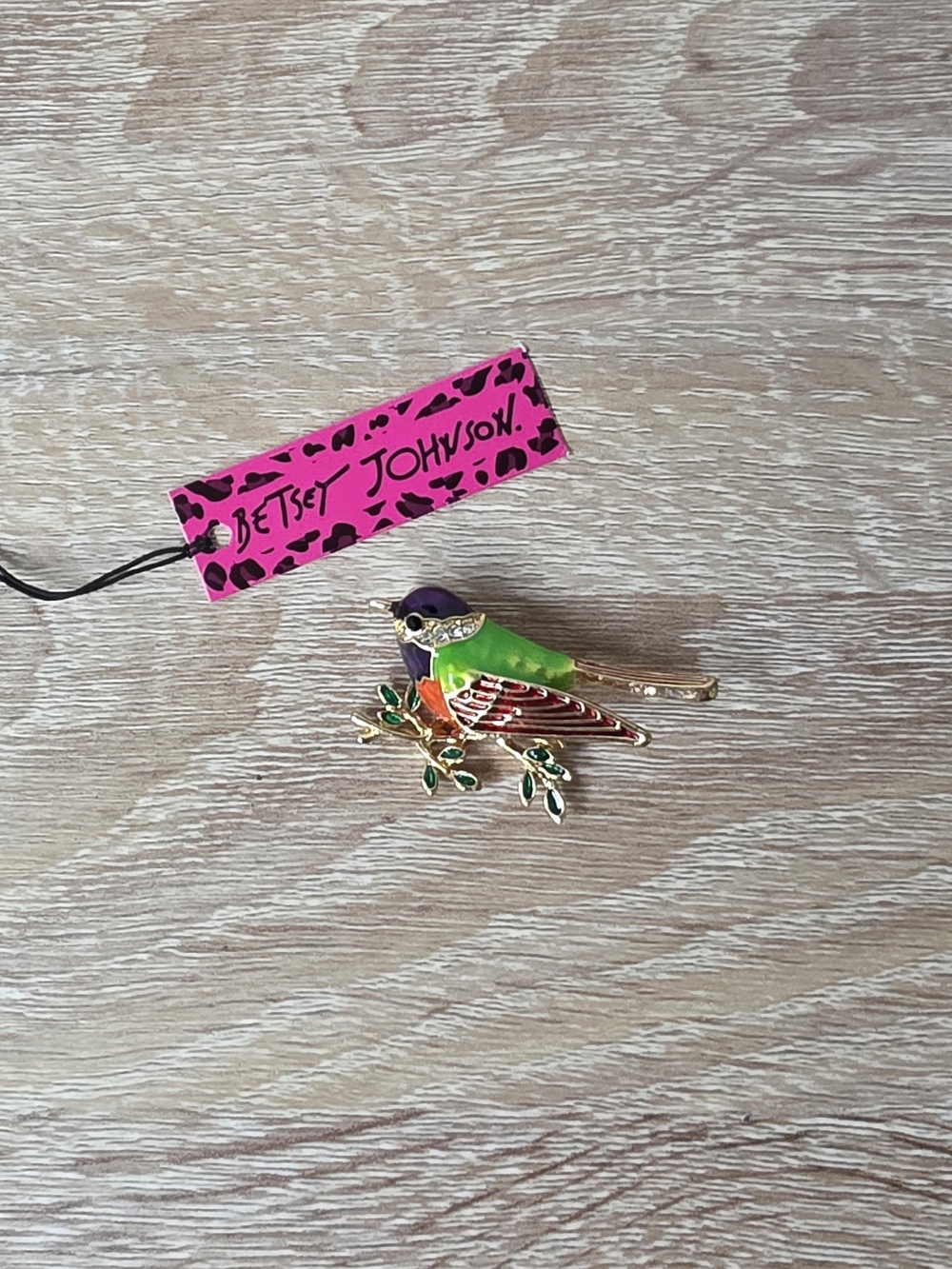 Betsey Johnson Song Bird On A Branch Enamel Jewelry Lapel Pin Brooch - 1 3/4"